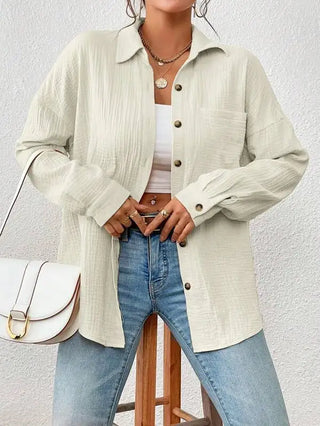 Oversized Bluse - Lockere Langarmbluse aus Crinkle-Stoff