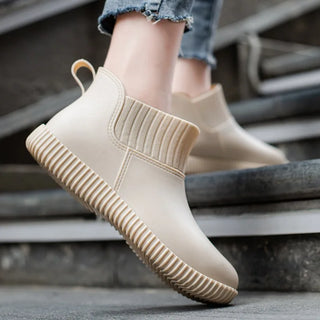 Regenstiefel für den Herbst - Wasserdichte Bequeme Ankle Gummistiefel mit Strick-Bund für Damen