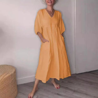 Maxikleid für Damen - Lockere Sommerkleid mit mit V-Ausschnitt