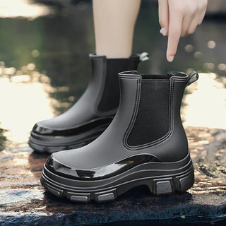 Regenstiefel für den Herbst - Wasserdichte Chelsea Gummistiefel mit Chunky Platform-Sohle für Damen