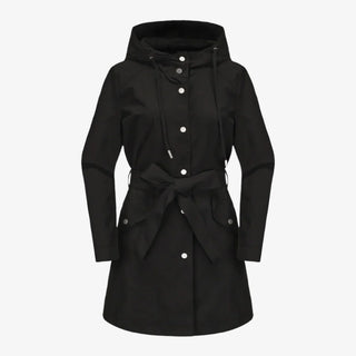 Regenjacke für den Herbst -  Wasserfeste Knielange Übergangsjacke mit Gürtel und Kapuze für Damen