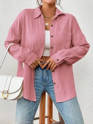 Oversized Bluse - Lockere Langarmbluse aus Crinkle-Stoff