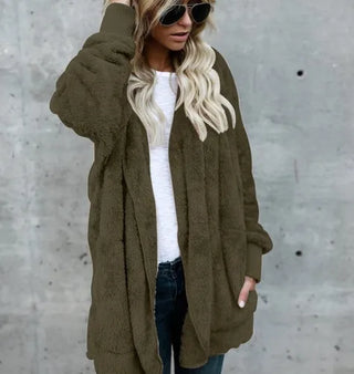 Fleecejacke - Lange Teddyjacke mit Kapuze für Damen