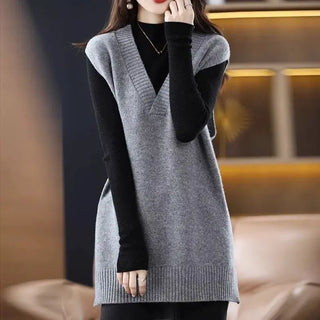 Pullunder für den Herbst - Lange Strickpullover mit V-Ausschnitt für Damen