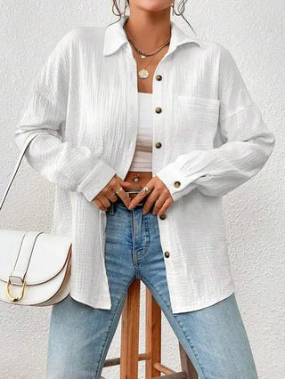 Oversized Bluse - Lockere Langarmbluse aus Crinkle-Stoff