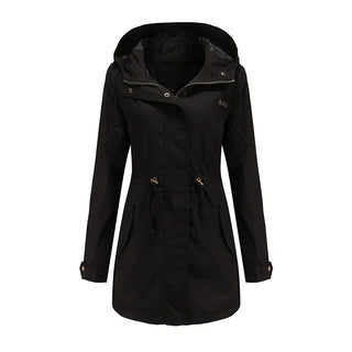 Regenjacke für den Herbst -  Wasserfeste Lange Übergangsjacke mit Kapuze für Damen