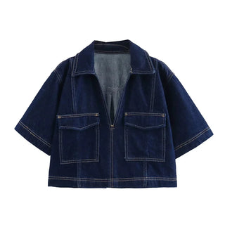 Jeans Zweiteiler Set - Crop Jeanshemd mit Jeansrock
