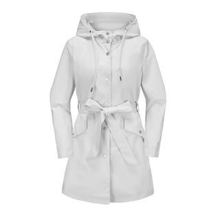 Regenjacke für den Herbst -  Wasserfeste Knielange Übergangsjacke mit Gürtel und Kapuze für Damen