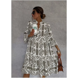 Tunika Kleid für Damen - Gemustertes Sommerkleid mit Volants