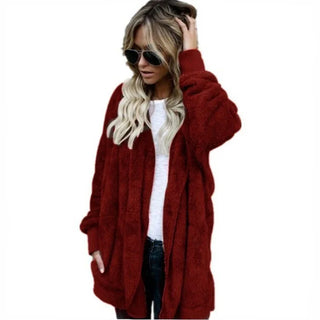 Fleecejacke - Lange Teddyjacke mit Kapuze für Damen
