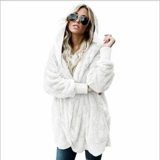 Fleecejacke - Lange Teddyjacke mit Kapuze für Damen
