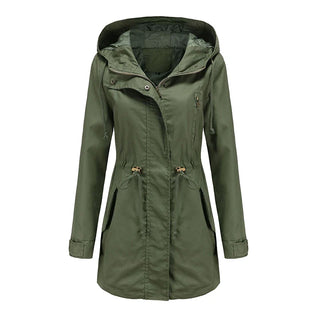 Regenjacke für den Herbst -  Wasserfeste Lange Übergangsjacke mit Kapuze für Damen