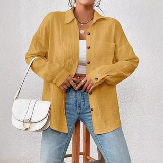 Oversized Bluse - Lockere Langarmbluse aus Crinkle-Stoff