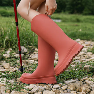 Regenstiefel für den Herbst - Wasserdichte hohe Gummistiefel mit rutschfester Komfort Sohle für Damen