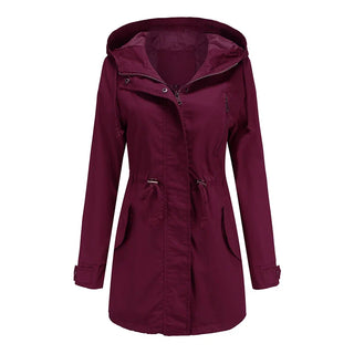 Regenjacke für den Herbst -  Wasserfeste Lange Übergangsjacke mit Kapuze für Damen