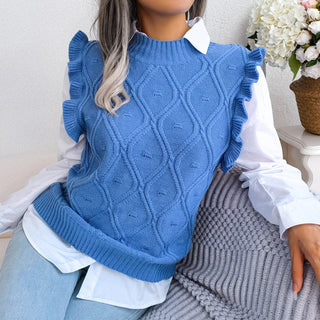 Pullunder für den Herbst - Ärmellose Strickpullover mit Zopfmuster und hohem Stehkragen für Damen