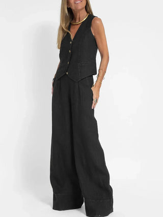 Zweiteiler für Sommer - Twin Set mit Weste und Palazzo Hose für Damen
