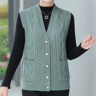Strickweste für den Herbst - Ärmellose Strickweste mit V-Ausschnitt für Damen