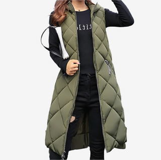 Steppweste für den Herbst - Elegante Knielange Daunenweste mit Kapuze für Damen