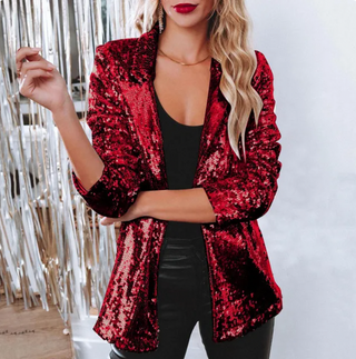 Glitzer Blazer  - Stilvolle Lange Jacke mit Glitzernde Pailletten für Damen
