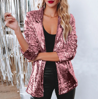 Glitzer Blazer  - Stilvolle Lange Jacke mit Glitzernde Pailletten für Damen