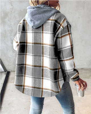 Übergangsjacke für Damen - Luftiges Karojacke mit Kapuze