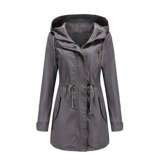 Regenjacke für den Herbst -  Wasserfeste Lange Übergangsjacke mit Kapuze für Damen