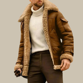 Aviator Winterjacke | Stilvolle lange Winterjacke für Herren mit Wollfutter