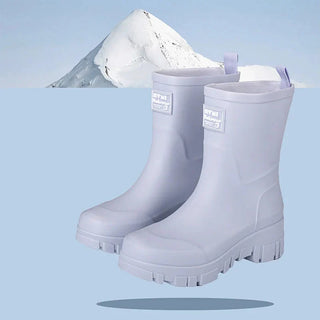 Regenstiefel für den Herbst - Schwarze Chelsea Gummistiefel mit Blockabsatz und Profilsohle für Damen