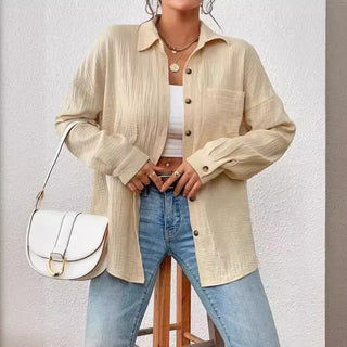 Oversized Bluse - Lockere Langarmbluse aus Crinkle-Stoff