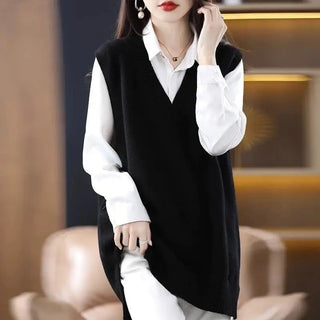 Pullunder für den Herbst - Lange Strickpullover mit V-Ausschnitt für Damen