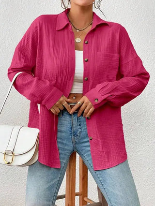 Oversized Bluse - Lockere Langarmbluse aus Crinkle-Stoff