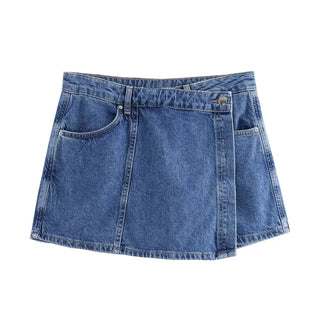 Jeans Zweiteiler Set - Crop Jeanshemd mit Jeansrock