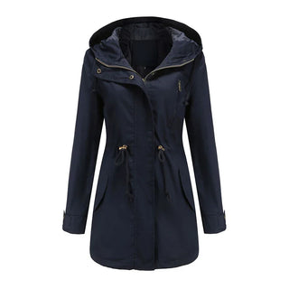 Regenjacke für den Herbst -  Wasserfeste Lange Übergangsjacke mit Kapuze für Damen