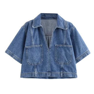 Jeans Zweiteiler Set - Crop Jeanshemd mit Jeansrock