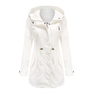 Regenjacke für den Herbst -  Wasserfeste Lange Übergangsjacke mit Kapuze für Damen