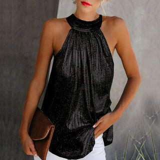 Glitzer Oberteil - Ärmelloses Neckholder-Top für Damen