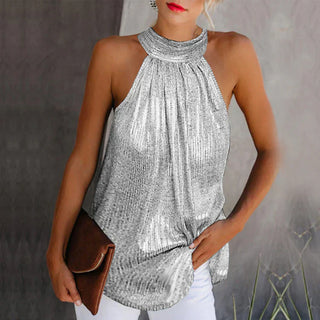 Glitzer Oberteil - Ärmelloses Neckholder-Top für Damen