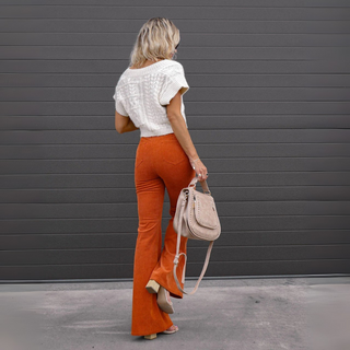 Flared Cordhose - Elegante Palazzohose mit hoher Taille für Damen