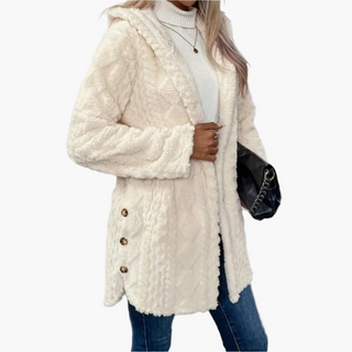 Teddyjacke - Stilvolle Lange Fleecejacke mit Kapuze für Damen