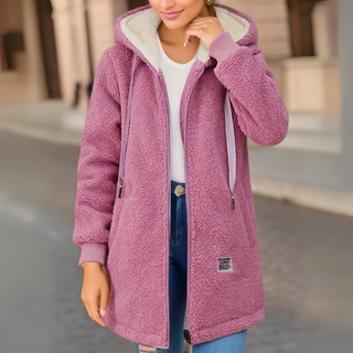Fleecejacke - Stilvolle Lange Übergansjacke mit Kapuze für Damen