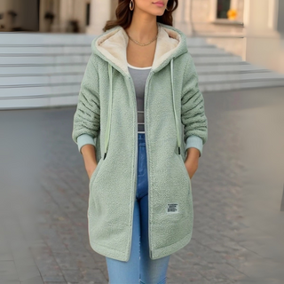 Fleecejacke - Stilvolle Lange Übergansjacke mit Kapuze für Damen