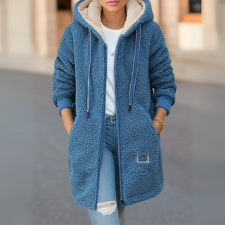Fleecejacke - Stilvolle Lange Übergansjacke mit Kapuze für Damen