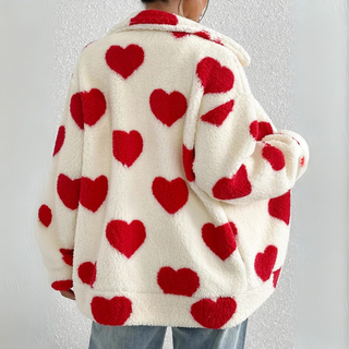 Fleecejacke  - Stilvolle Teddyjacke mit Herzmotiven für Damen