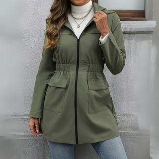 Regenjacke für den Herbst - Elegante Übergansjacke mit Kapuze und Reißverschluss für Damen