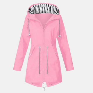 Regenjacke für den Herbst -  Lange Wasserfeste Übergangsjacke mit Kapuze für Damen