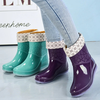 Regenstiefel für den Herbst - Halbhohe Wasserdichte Gummistiefel mit Muster rutschfest für Damen