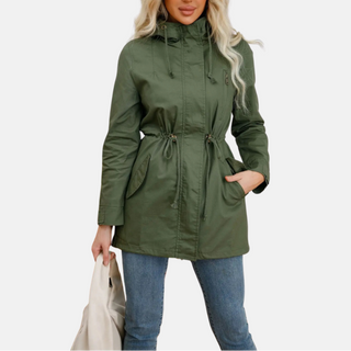 Regenjacke für den Herbst -  Wasserfeste Lange Übergangsjacke mit Kapuze für Damen