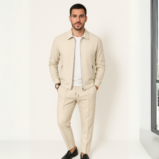 Waffelstrick Zweiteiler  - Premium Jacke mit Hose Set für Herren
