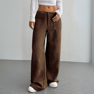 Weite Cordhose für den Herbst - Stilvolle Hose mit hoher Taille für Damen